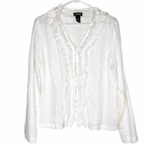 111 State Ruffle Front 100% Linen Cardigan Top